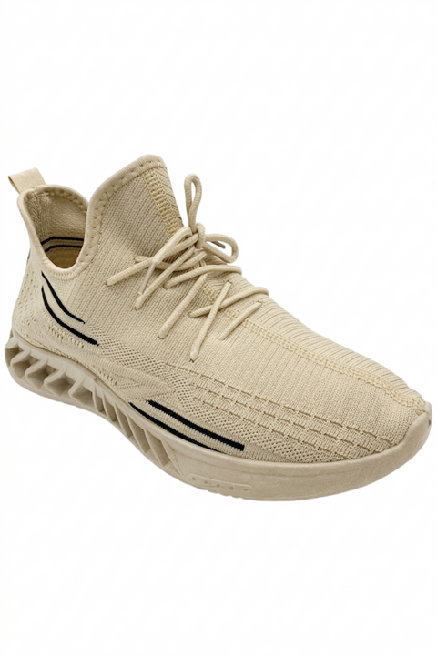 Akademiks Men's Beige Knit Blade-Sole Sneakers | Akademiks in Lebanon
