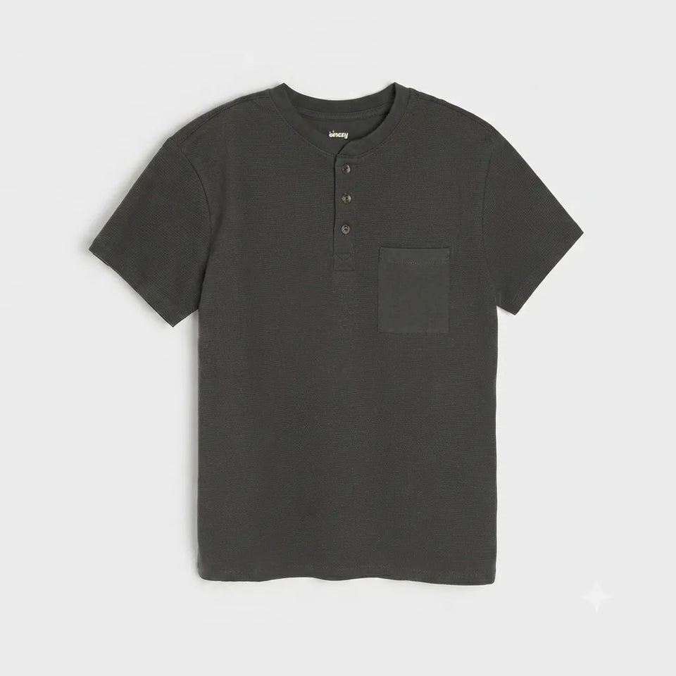 Sinsay Boy's Dark Green Short-Sleeve Waffle Knit T-Shirt