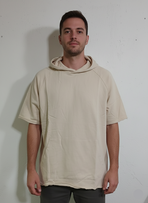 Rebel Men's Beige Short Sleeve Hoodie |Rebel In Lebanon