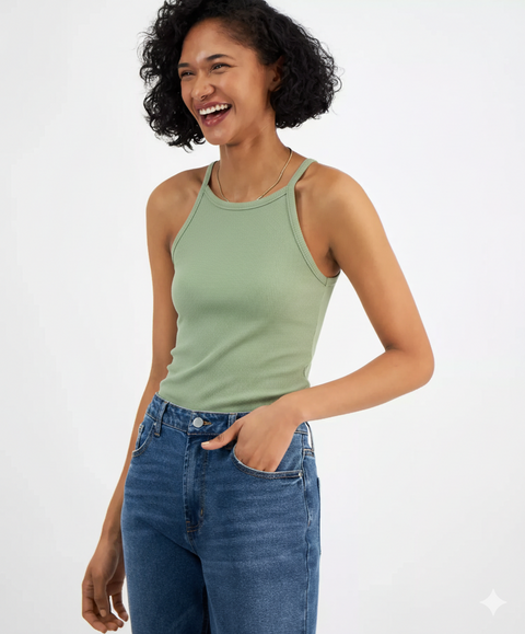 Self Esteem Women's Sage Green Ribbed Halter-Neck Bodysuit |Self Esteem In Lebanon