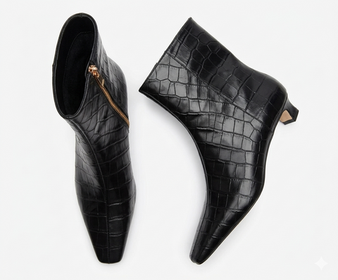 Michael Kors Women's Black Croc-Embossed Kitten Heel Boots | Michael Kors in Lebanon
