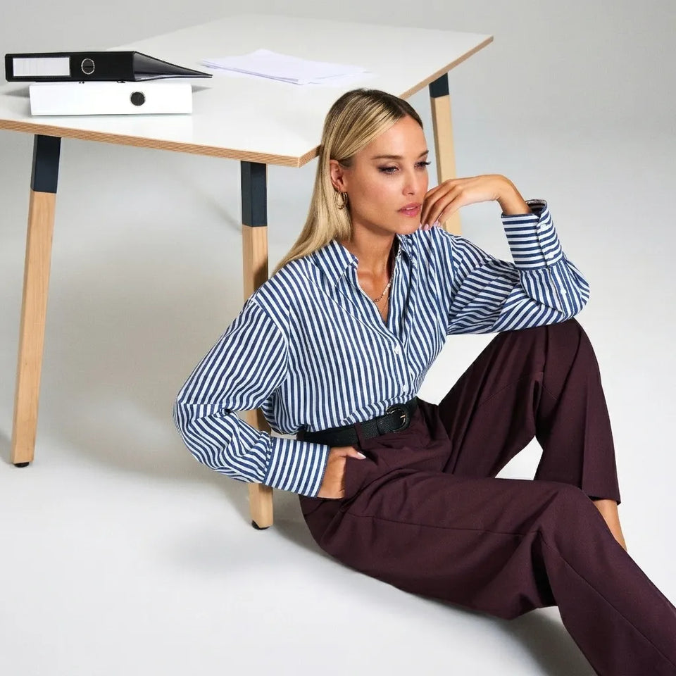 Sinsay Women's White & Blue Vertical Stripes Shirt