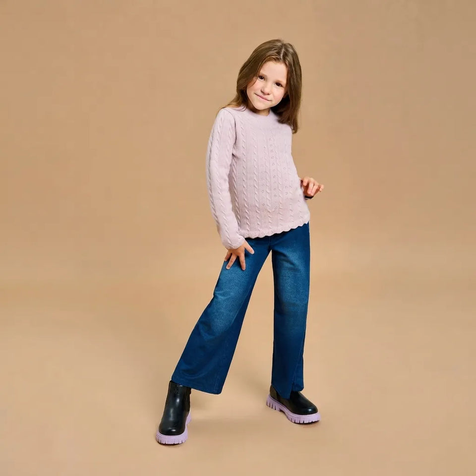 Sinsay Girl's Light Mauve Textured Pattern Sweater