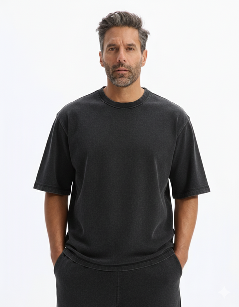 Celio Men’s Washed Black Round Neck Oversized T-Shirt |Celio In Lebanon