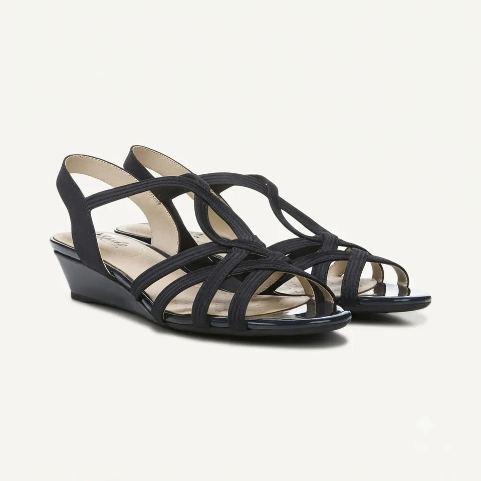 LifeStride Women's Navy Yaya Strappy Wedge Sandals