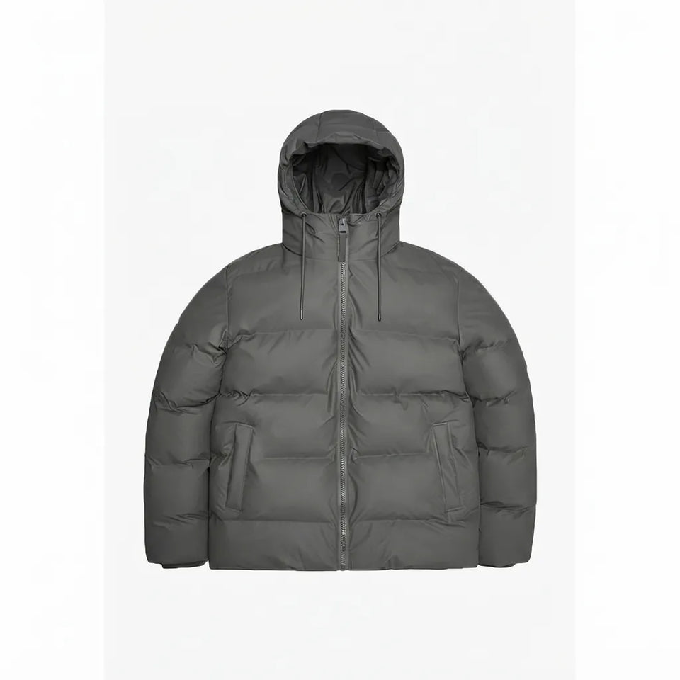 Rains Men's Gray Alt Puffer Hooded Jacket
