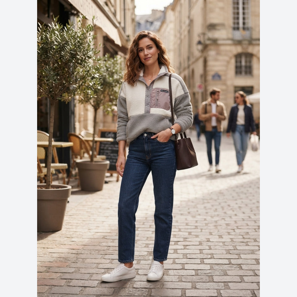 Columbia Women's Grey/Beige Colorblock Sherpa Pullover Sweatshirt