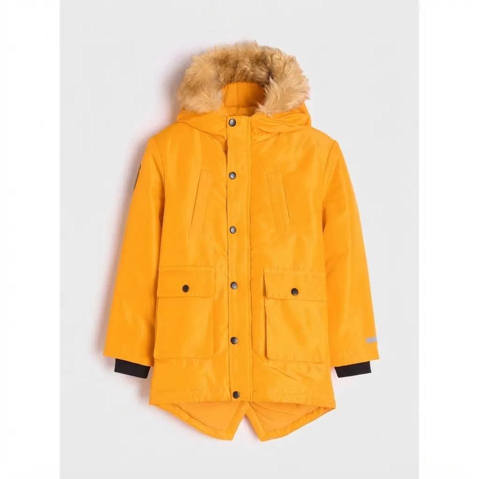 Sinsay Boy's Yellow Faux Fur-Hooded Parka Jacket