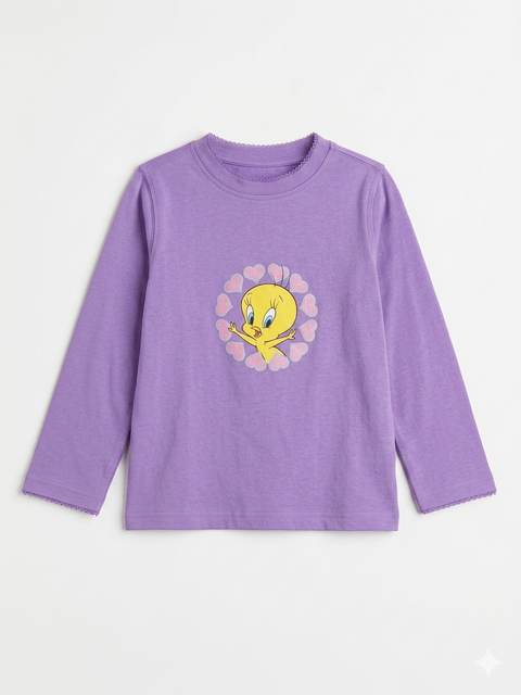 Looney Tunes Girl's  Purple With  Tweety Bird Printed Long Sleeve Blouse   |Looney Tunes in Lebanon