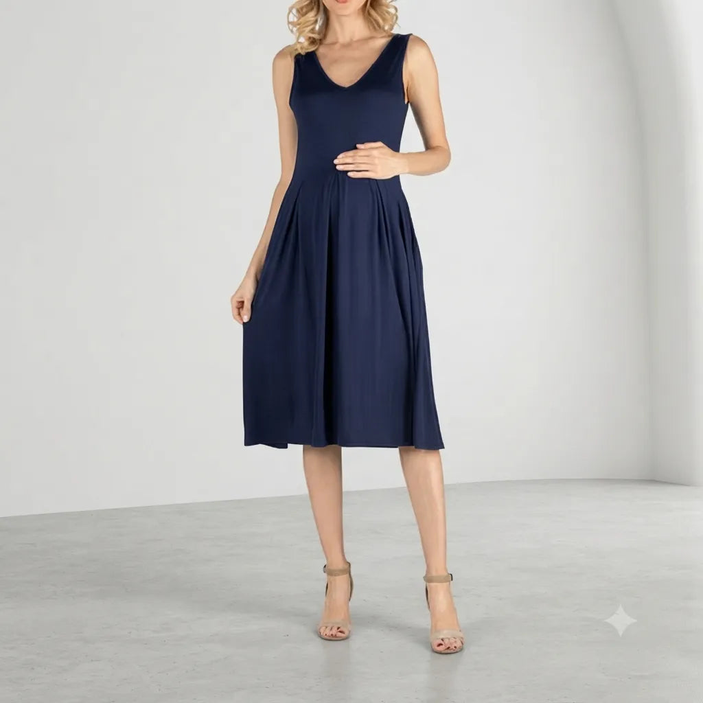 24 Seven  Women's Navy V Neck Sleeveless  Dress
