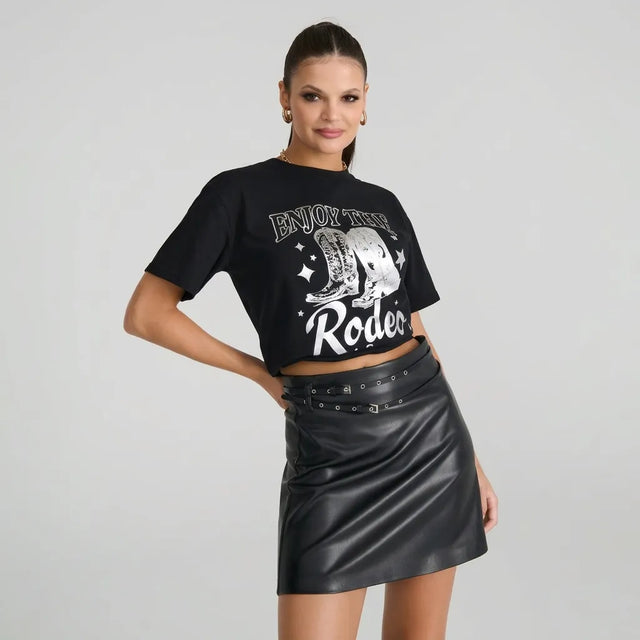 Sinsay Women's Black Metallic Silver Graphics T-Shirt