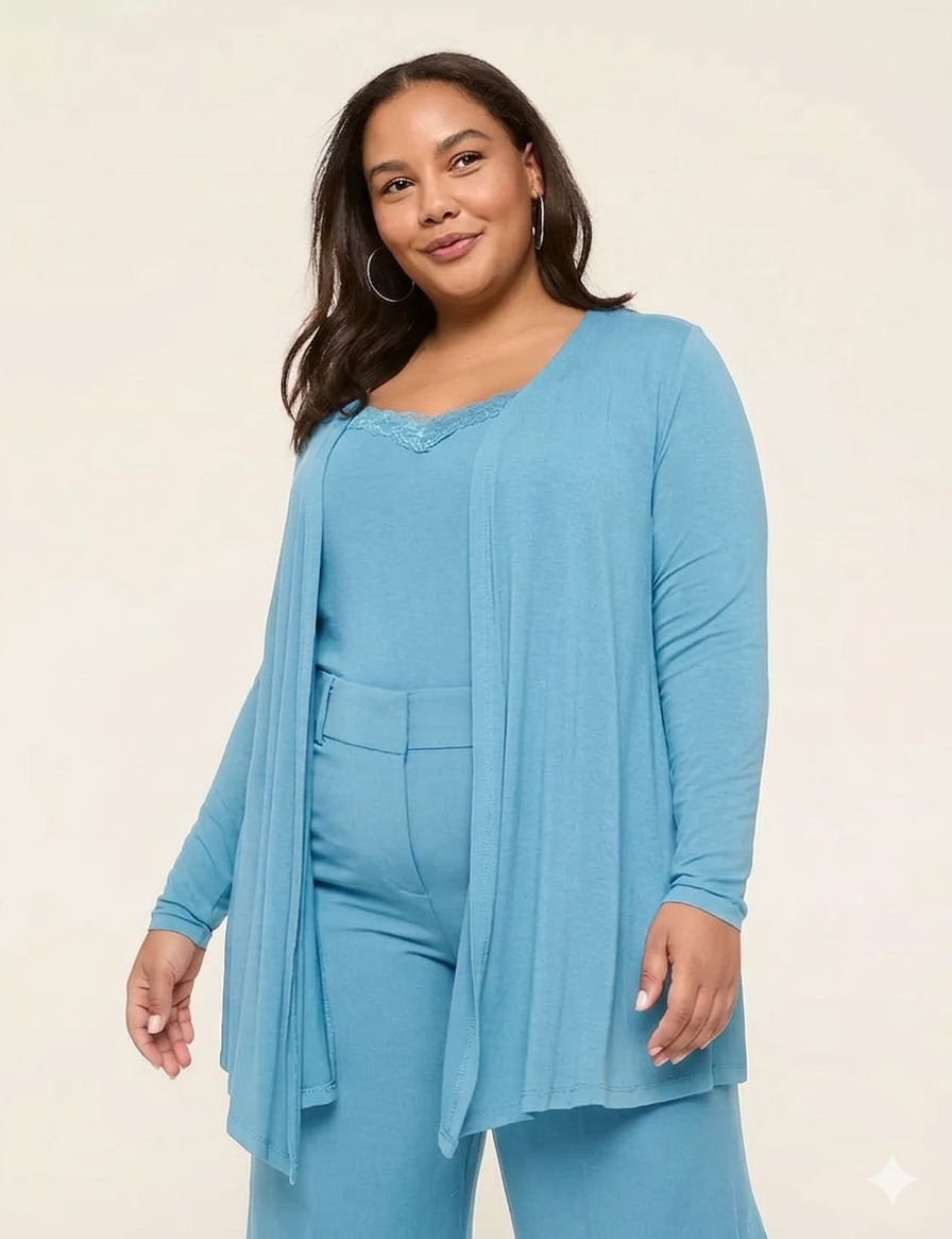 Anne Klein Women's Blue Plus Size CeruleanOpen-Front Fit & Flare Overpiece | Anne Klein in Lebanon