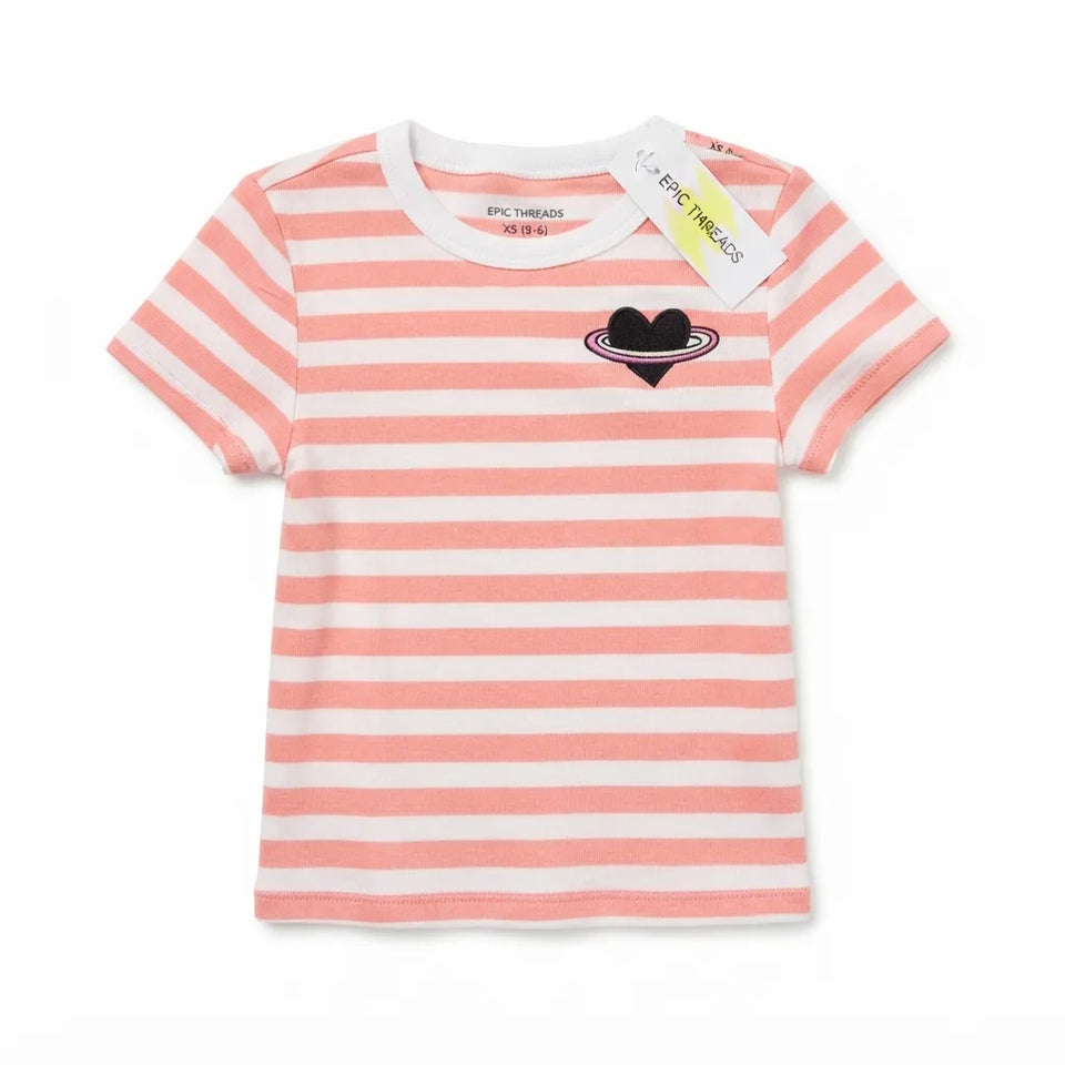 Epic Threads Girl's Pink & White Striped Heart Graphic Short-Sleeve T-Shirt