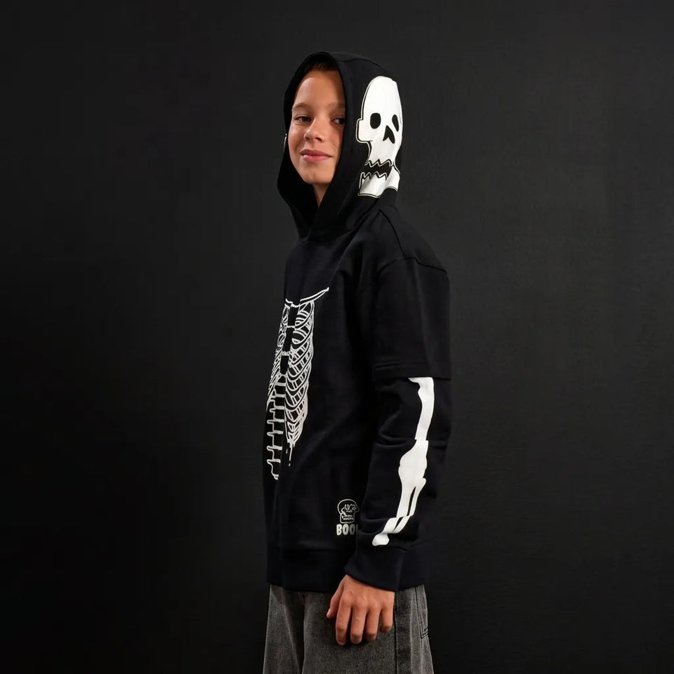 Sinsay Boy's Black Skeleton-Print Hoodie