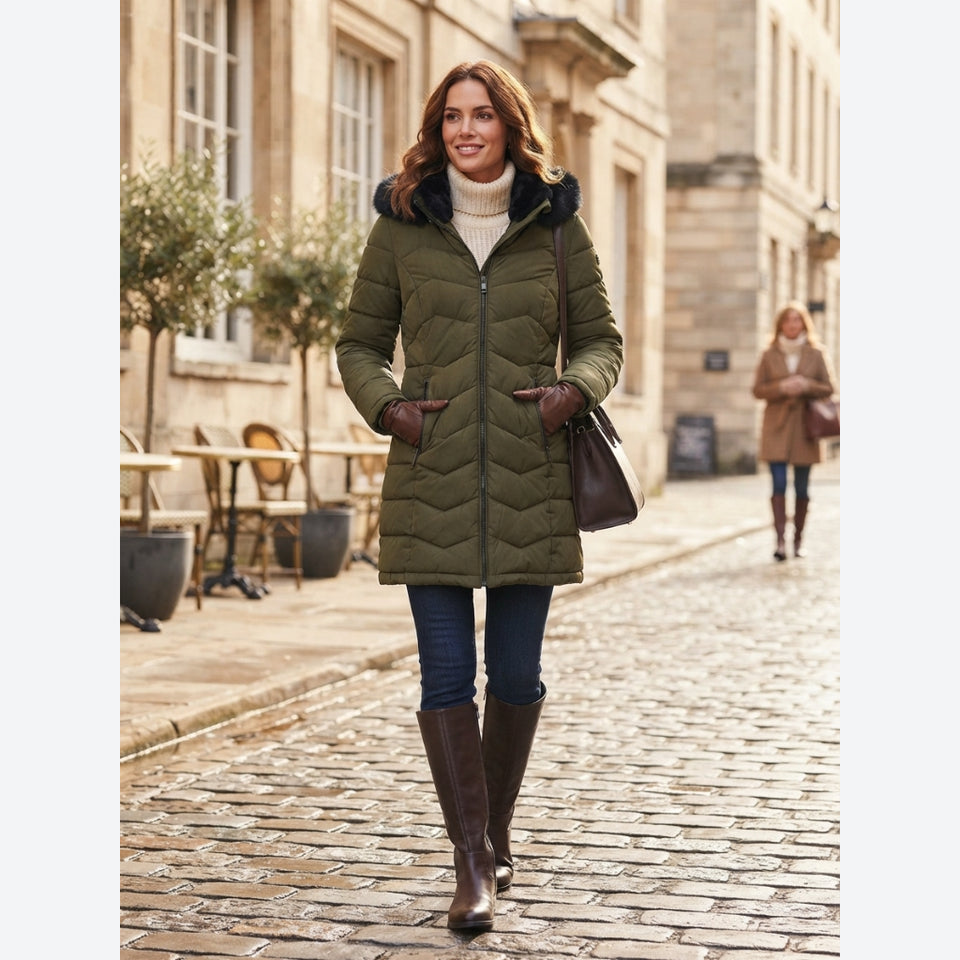 Andrew Marc Women's Olive GreenFur Trim Puffer Coat