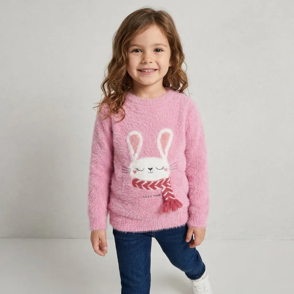 Sinsay Girl's Pink With Bunny Graphic Soft Knit Sweater