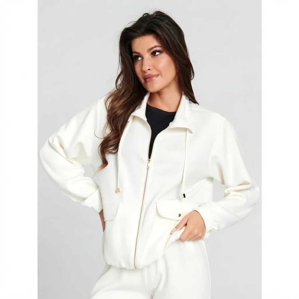 Sinsay Women's Off White Elasticized Cuffs & Hem Jacket