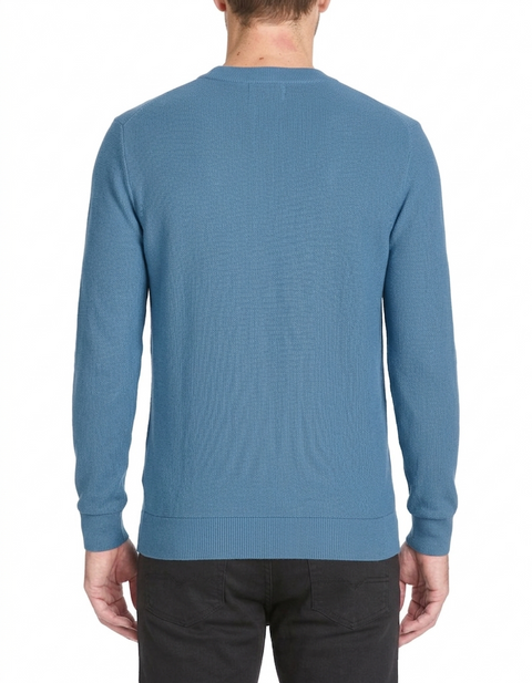 Celio Men's Blue Textured Knit Crewneck Sweater|Celio In Lebanon