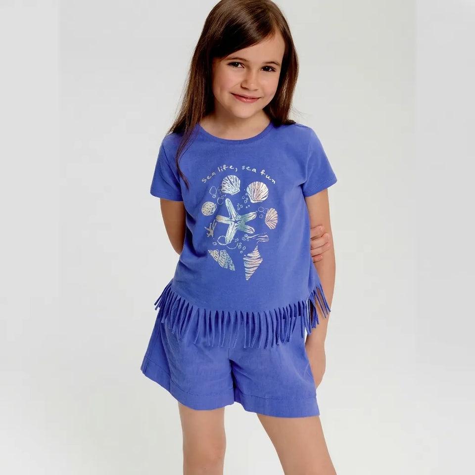 Sinsay Girl's Blue Sea Graphic Fringe Hem T-Shirt