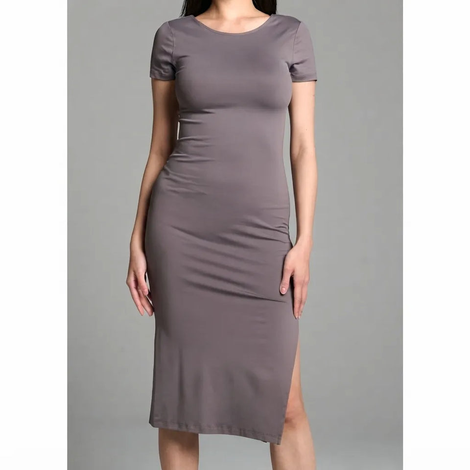 Sinsay Women's Taupe Short Sleeve Bodycon Midi Dress