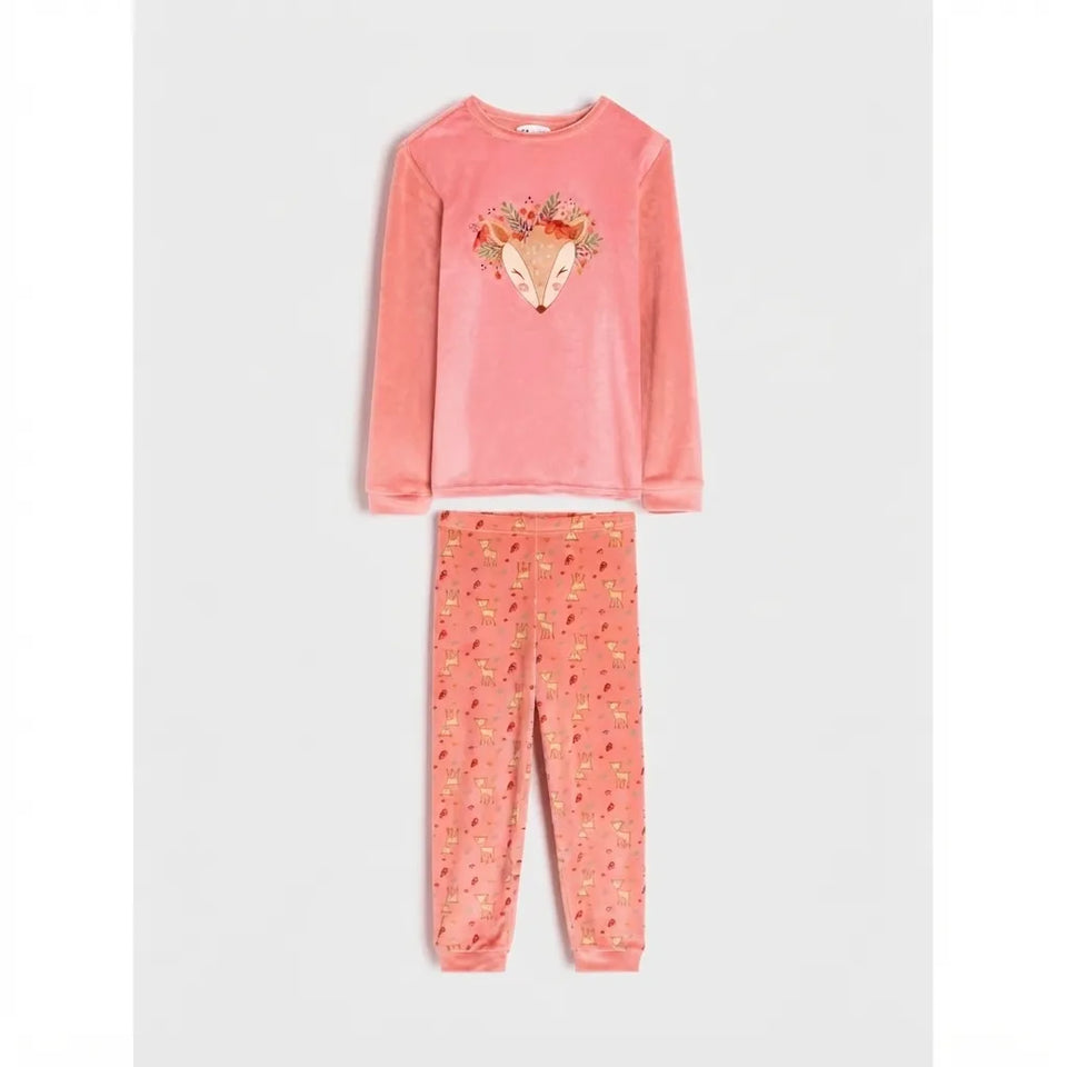 Sinsay Girl's Pink Deer Graphic Print Two Piece Pajama Set