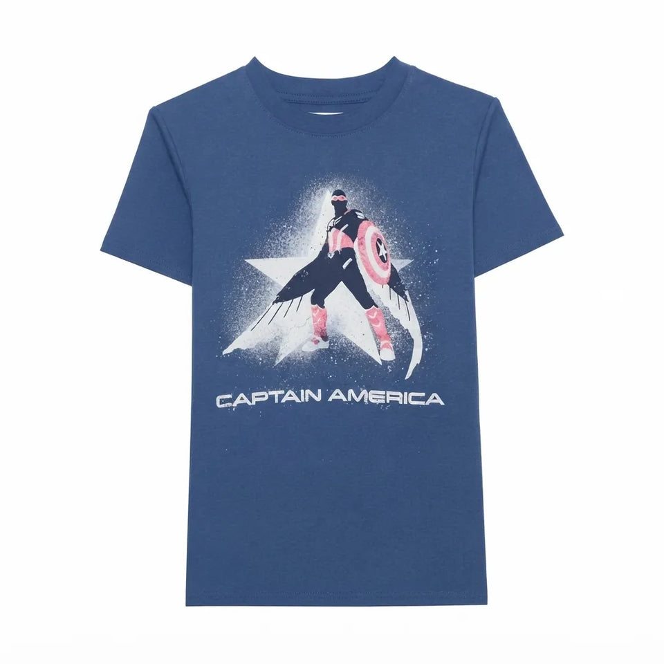 Marvel Boy's Dusty Blue Captain America Graphic Short-Sleeve T-Shirt