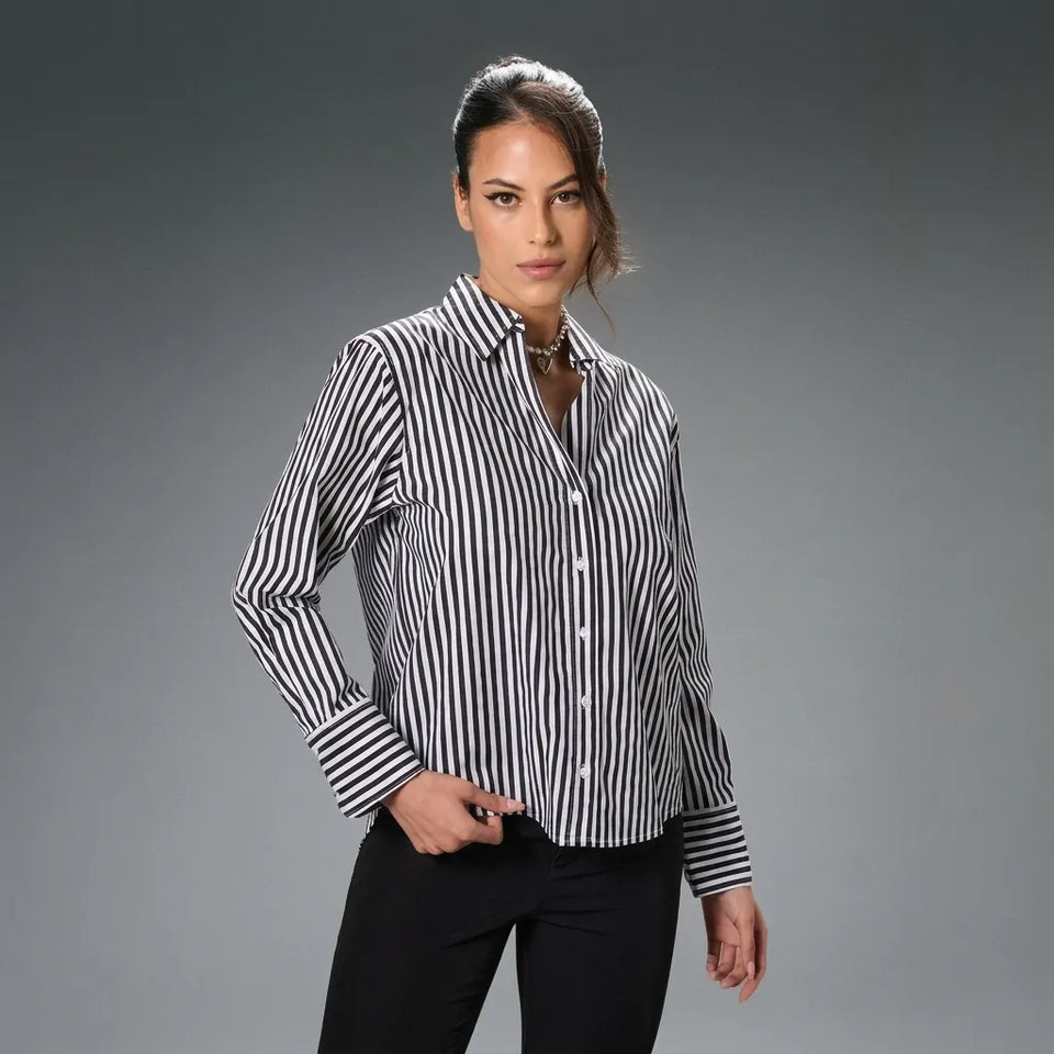 Sinsay Women's Black & White Striped Shirt