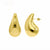 A pair of polished gold teardrop-shaped stud earrings, one shown from the front and the other from the side displaying the post and butterfly back, on a clean white background.