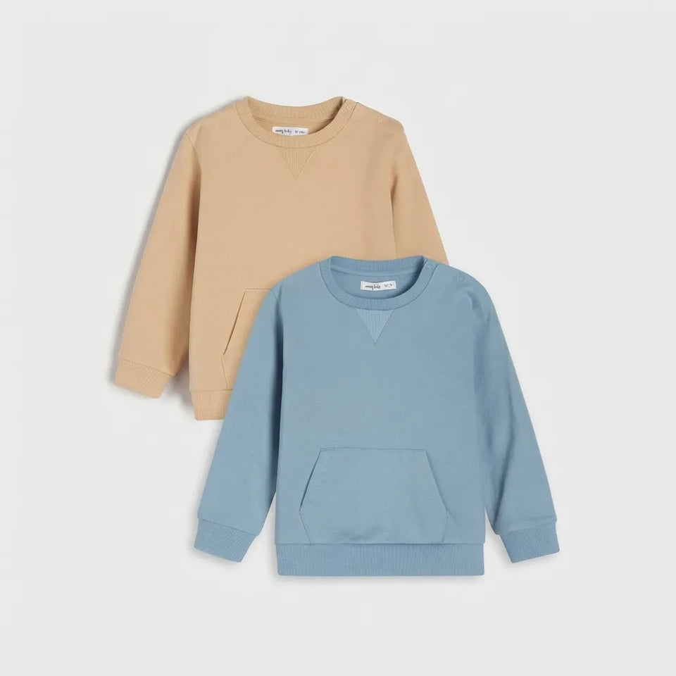 Sinsay Baby Boy's Beige & Blue 2-Pack Front Kangaroo Pocket Crewneck Sweatshirts