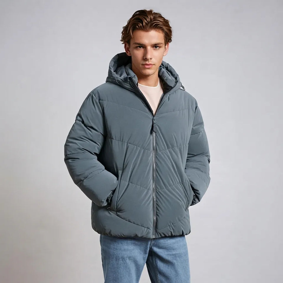 Sinsay Men's Slate Grey Quilted Puffer Hooded Jacket