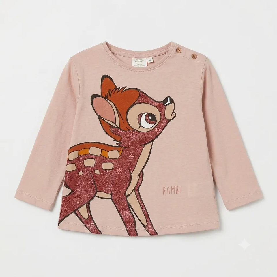 Zara Baby Girl's Light Pink With A Glittery Bambi Graphic Printed Blouse| Zara in Lebanon