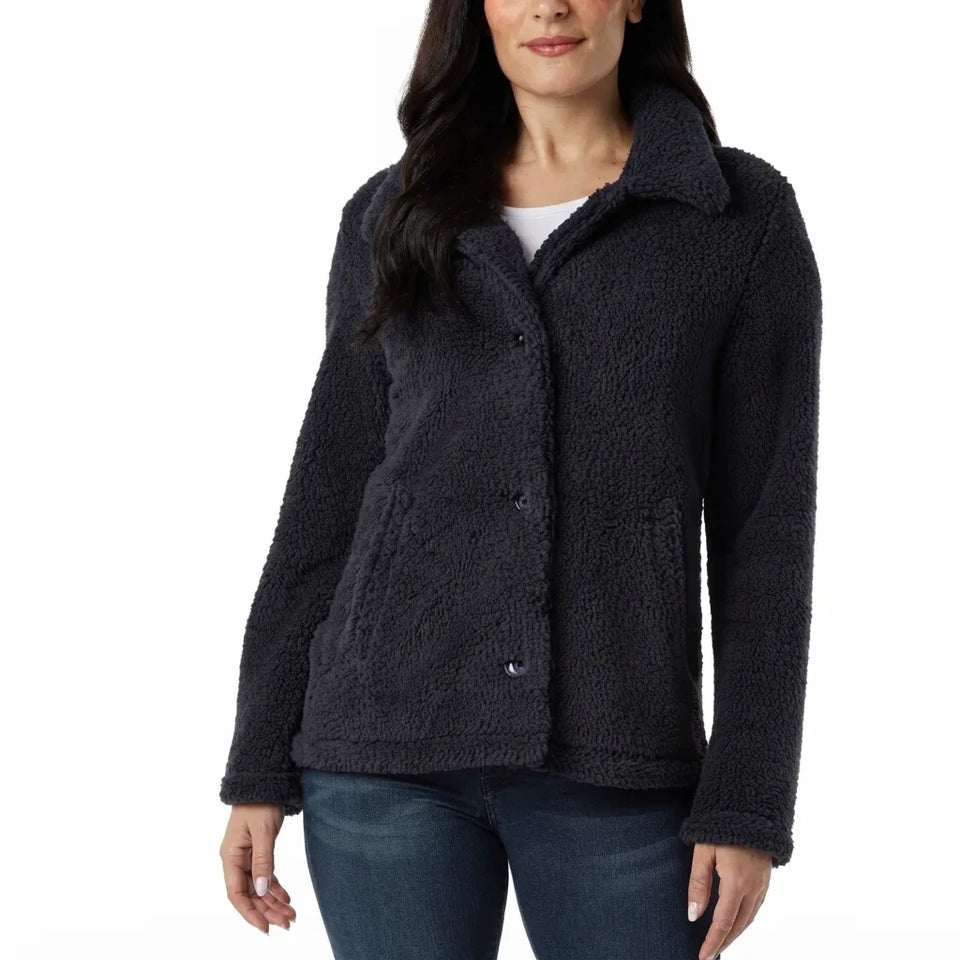 32 Degrees Heat Women's Navy Cozy Fleece Button Front Jacket