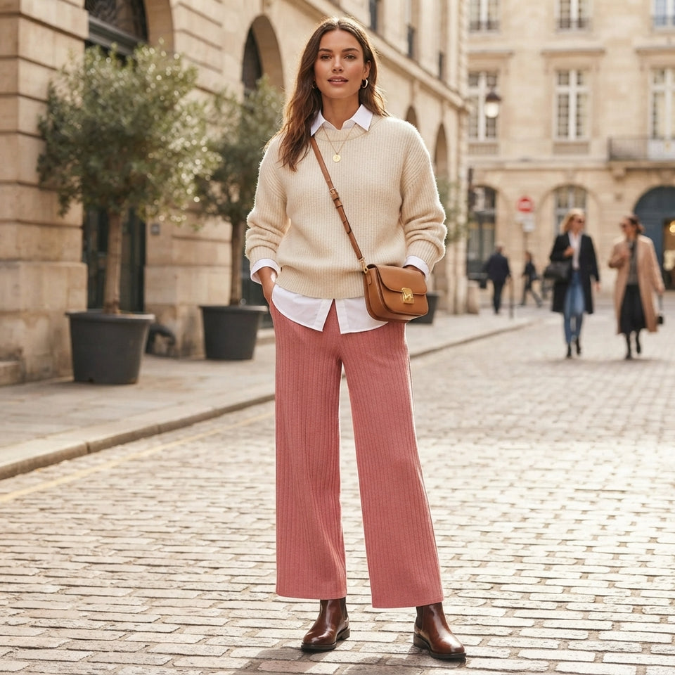 State Of Day Women's Pink Vertical Ribbed Texture Pants