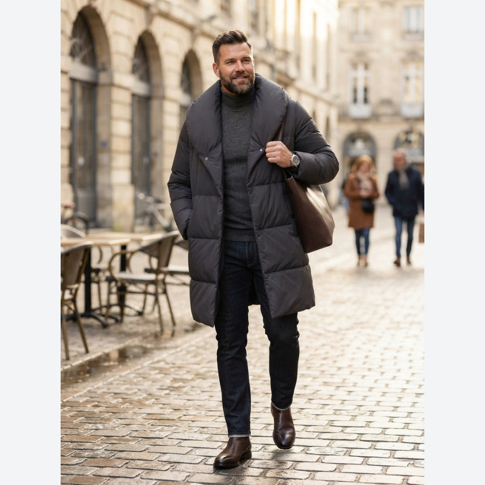 Boss Men's Black Oversized Collar Puffer Coat