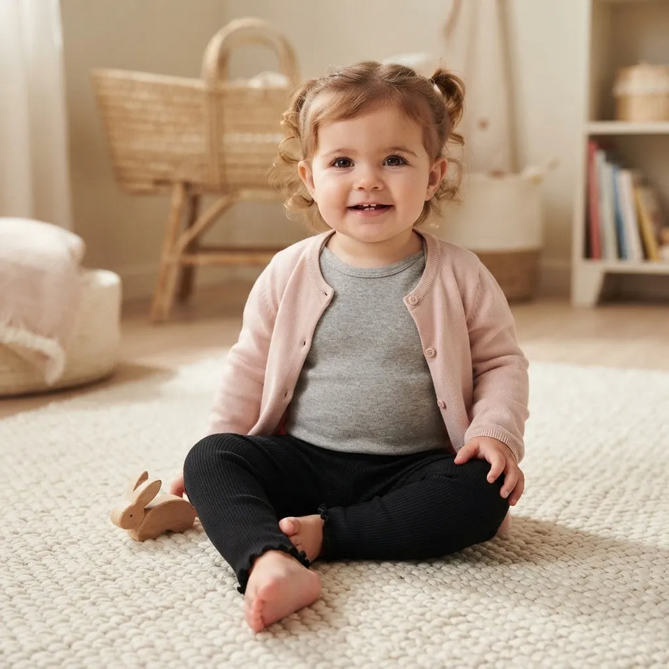 Sinsay Baby Girl's Black Lettuce Edge Hem Ribbed Knit Leggings
