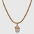 A rose gold snake chain necklace featuring a pendant with a twisted knot design and a single white pearl drop, shown against a light gray background.