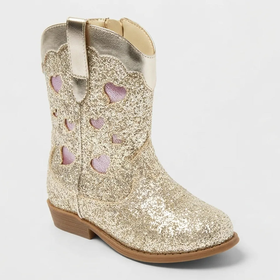 Cat & Jack Toddler Gold Dallas Glitter Western Boots
