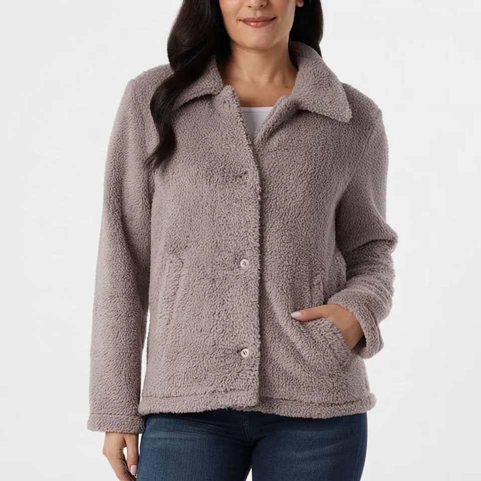 32 Degrees Heat Women's Gray Cozy Fleece Button Front Jacket