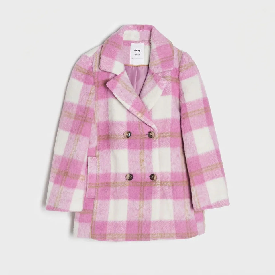 Sinsay Girl's Pink Plaid Double-Breasted Coat