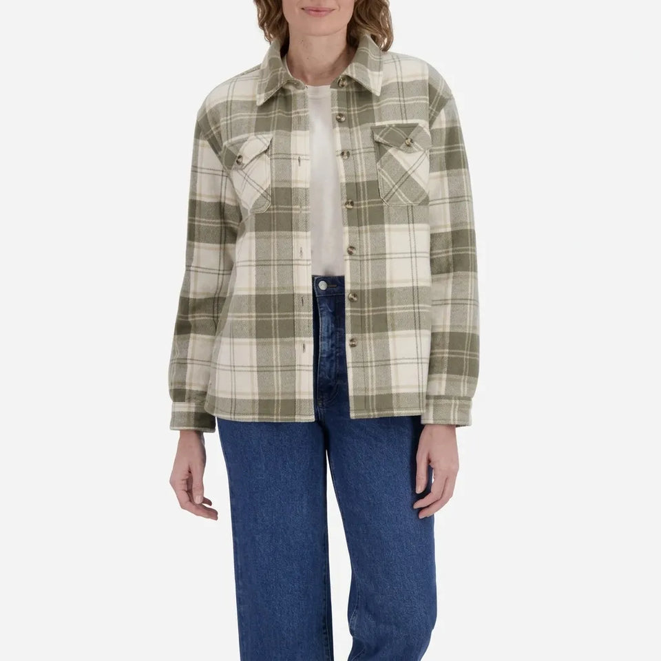 Sage Collective Women’s Green Cozy Plaid Polyester Overshirt