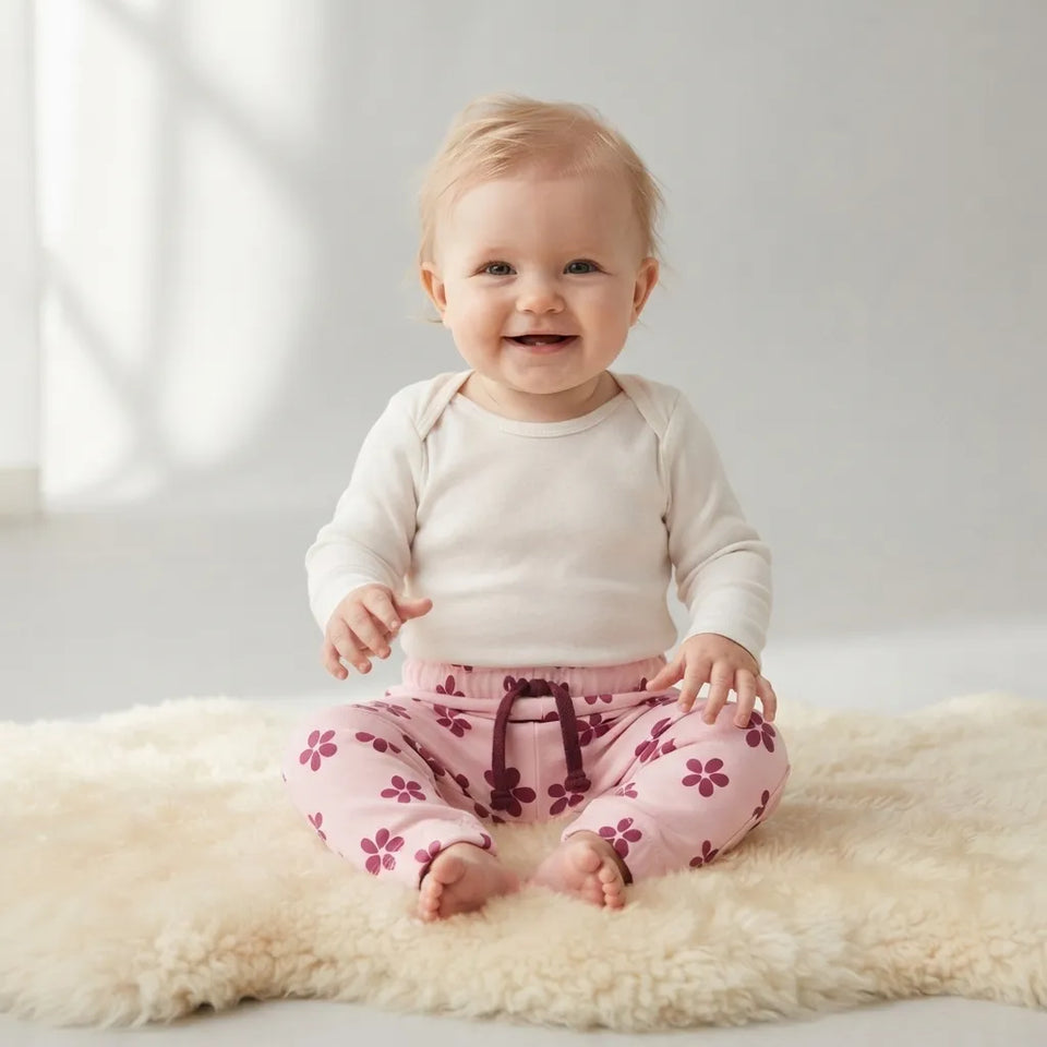 Sinsay Baby Girl's Light Pink All Over Magenta Floral Daisy Sweatpants