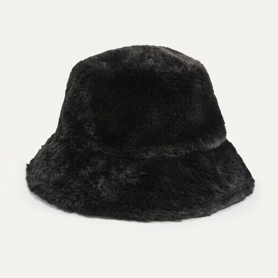 I.N.C International Concepts Women's Black Faux Fur Fleece Lined Bucket Hat