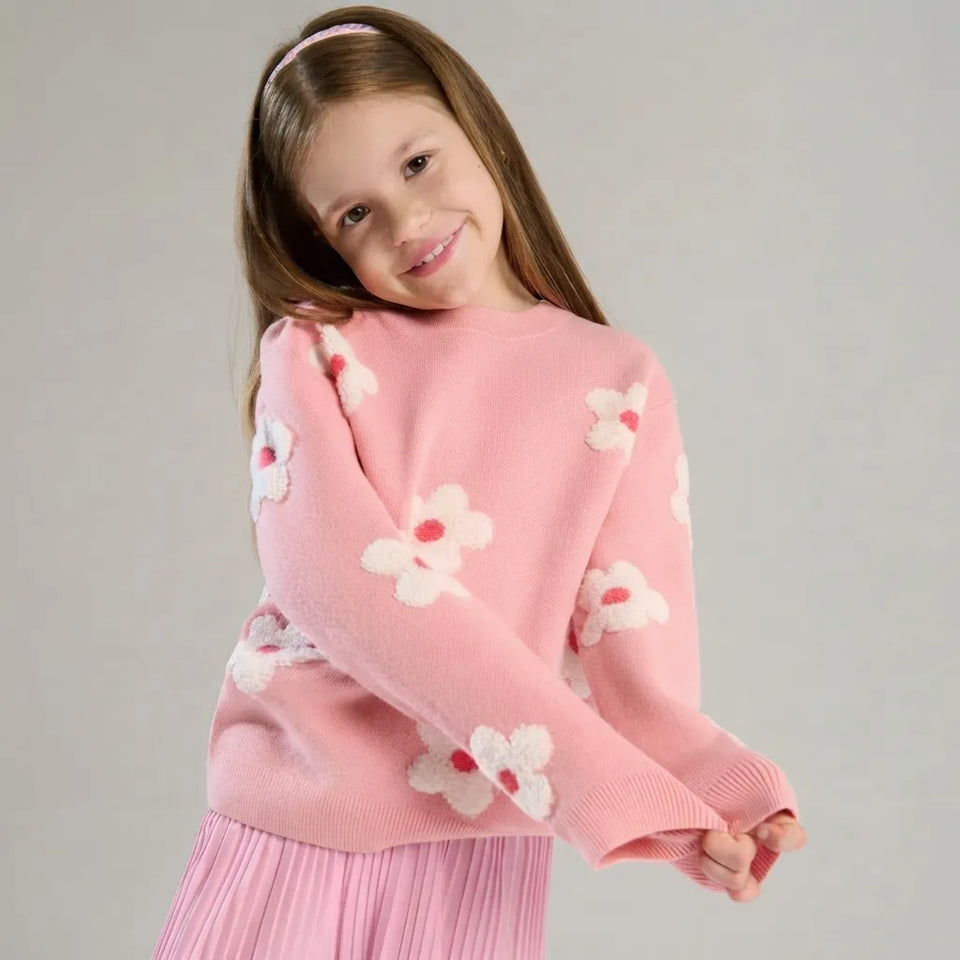 Sinsay Girl's Pink Floral Crew Neck Sweater