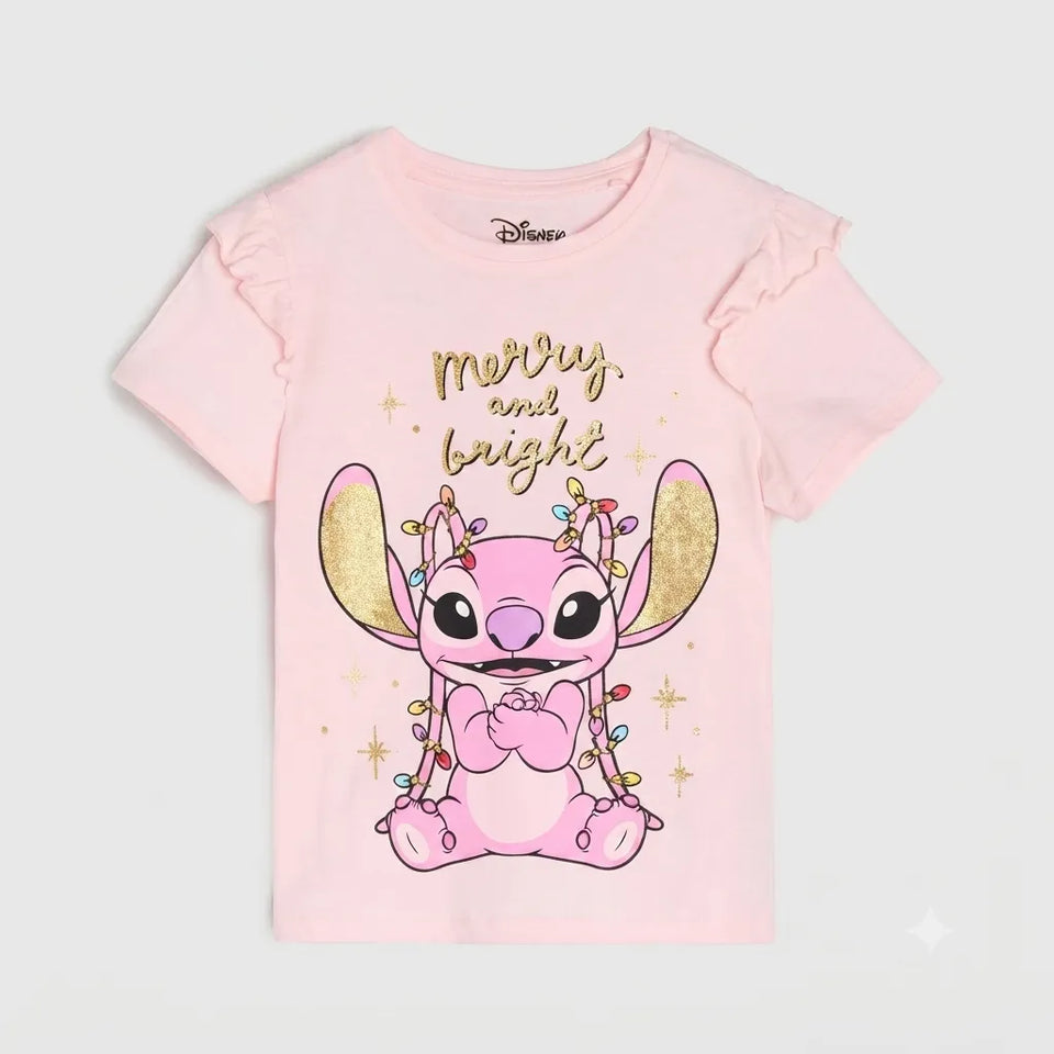 Sinsay Girl's Light Pink Stitch Printed Cotton T-Shirt