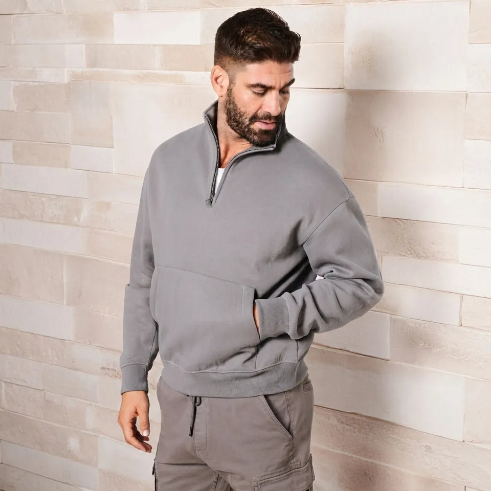 Sinsay Men's Light Grey Stand Up Collar Sweatshirt
