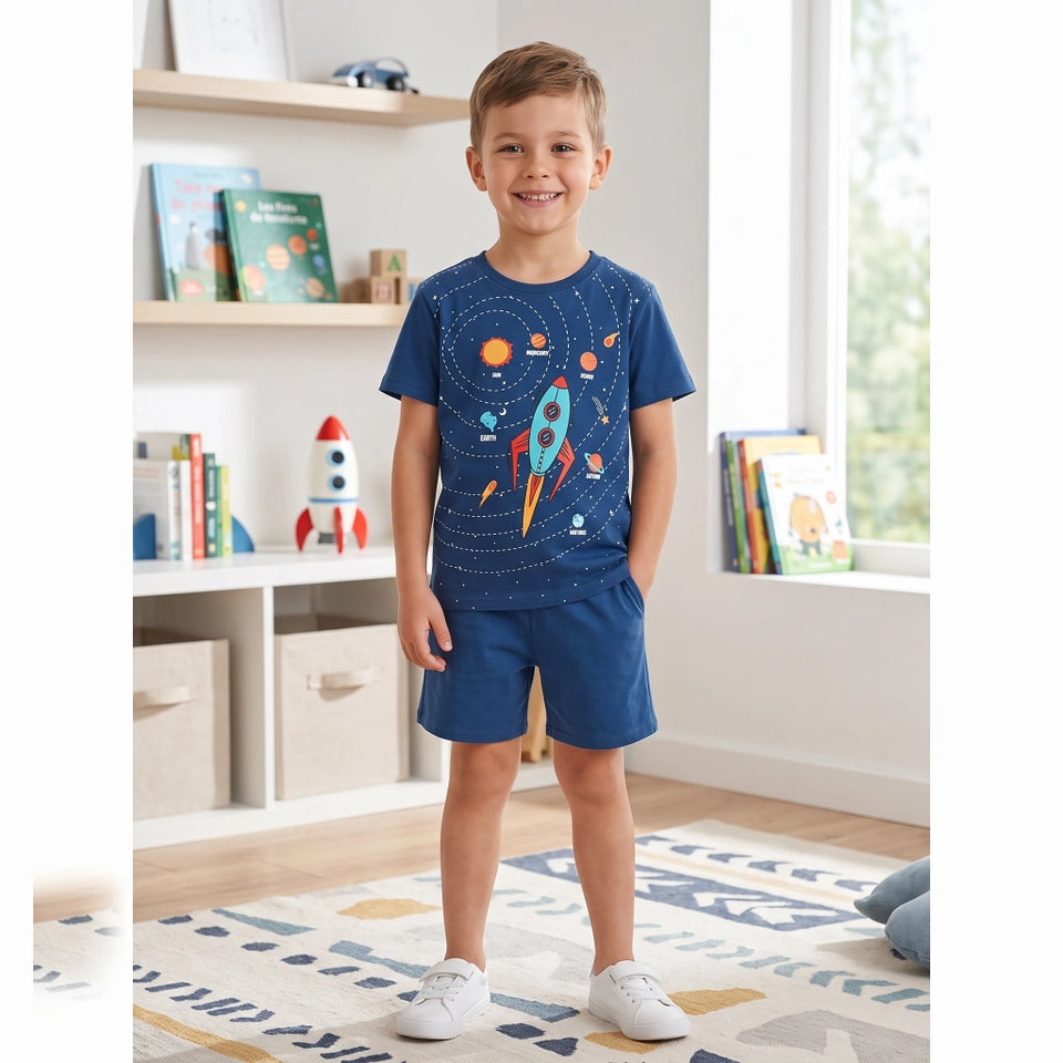 Sinsay Boy's Dark Blue Outer Space Rocket Graphic Pajama Set