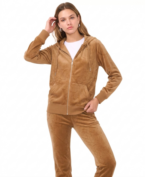 Vince Camuto Women's Camel Velour Zip-Up Hoodie | Vince Camuto in Lebanon