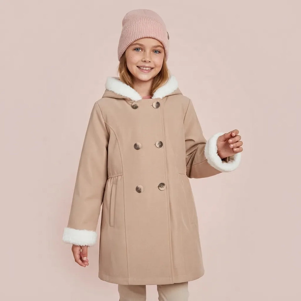 Sinsay Girl's Beige Double Breasted Button Hooded Coat