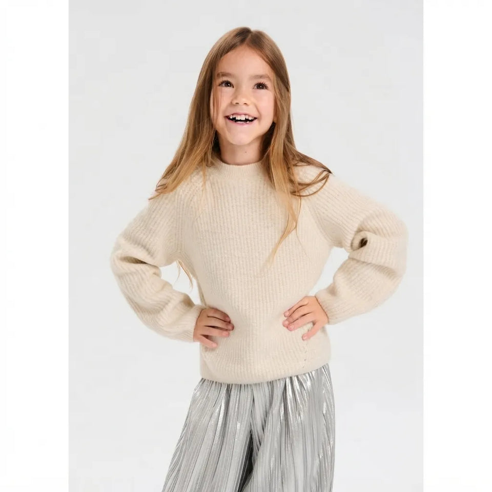 Sinsay Girls Off White Reglan Sleeve Crew Neck Sweater