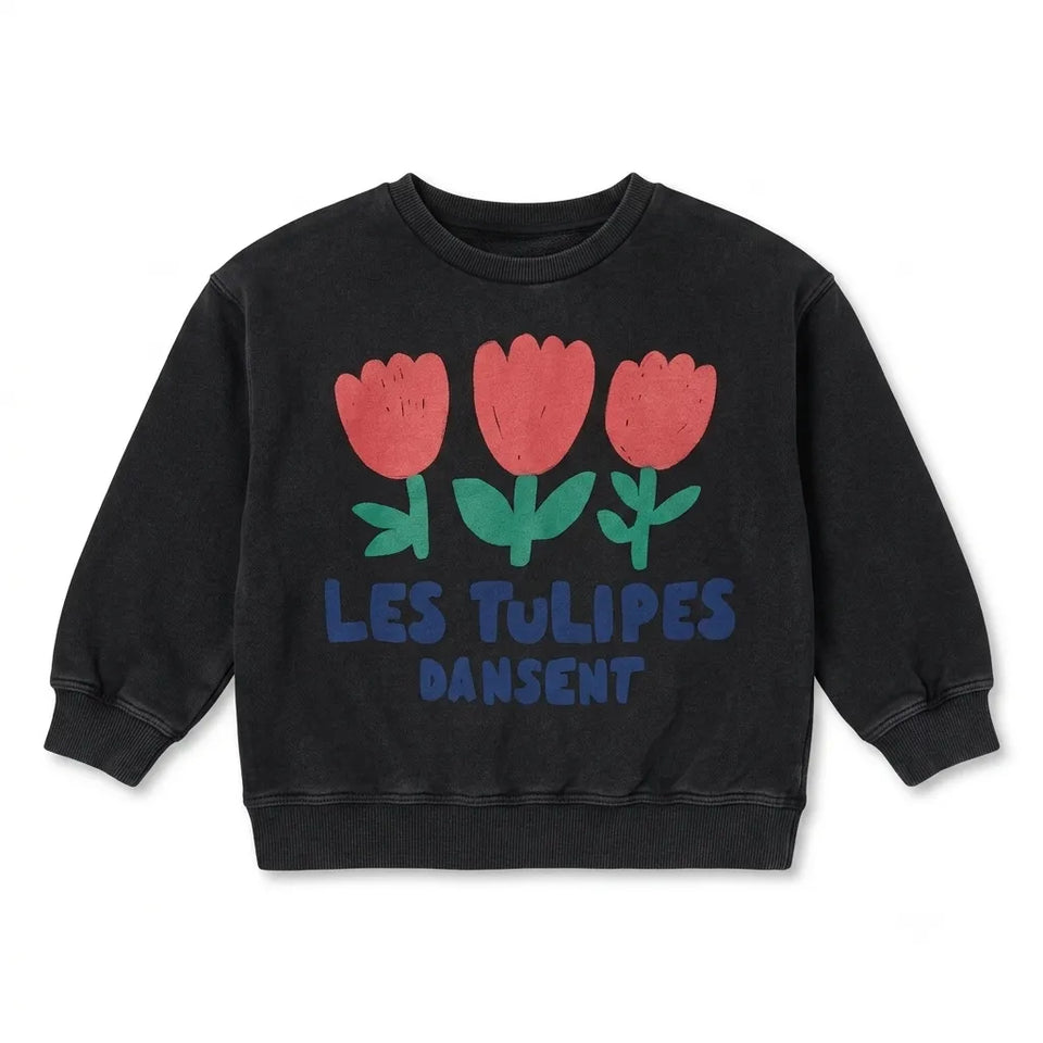Zara Girl's Dark Grey With Tulip Flowers Printed Sweatshirt| Zara in Lebanon
